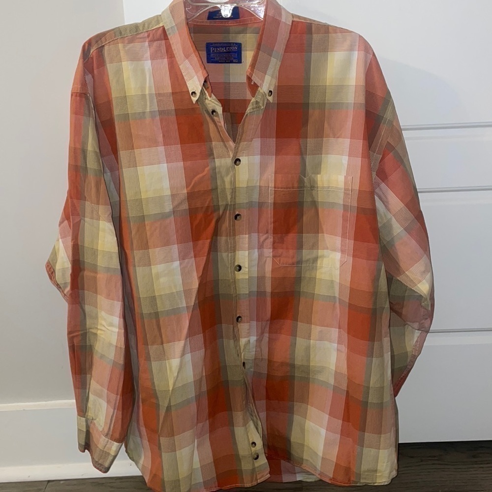 PENDLETON 100% cotton orange yellow dress shirt